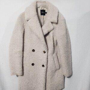 Nasty Gal Collection Faux Shepra Ivory Mid Length Coat USA Sz 6